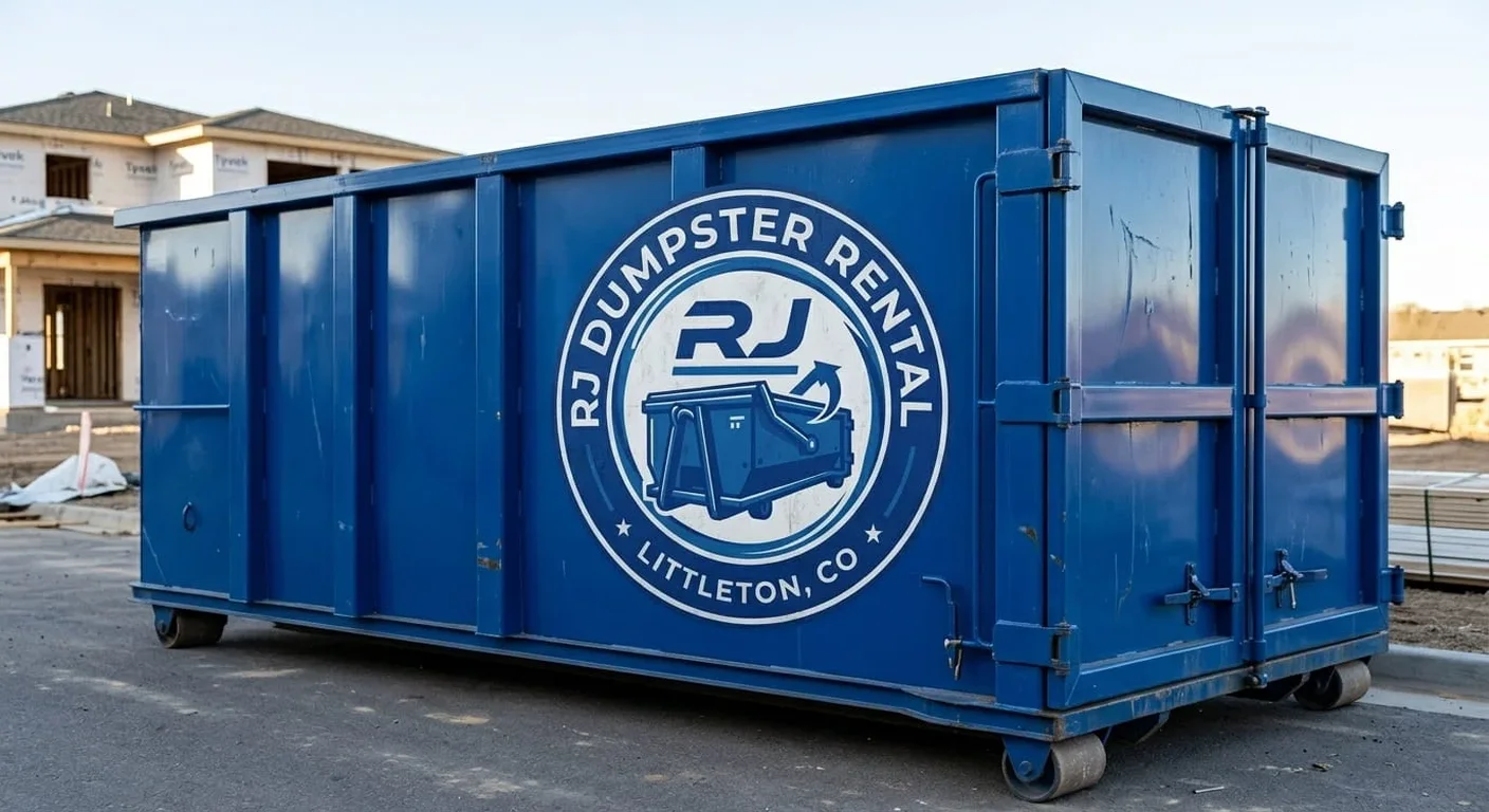 Residential dumpster rental in Centennial, CO An RJ Dumpster Rental Littleton dumpster delivered to a residential driveway in Centennial, CO for a home cleanout project